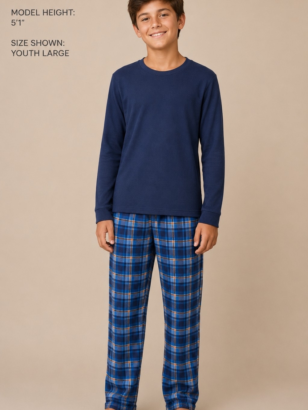 Sleep On It Navy Long-Sleeve Top with Blue Plaid Pajama Pants -AA